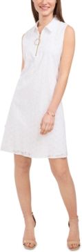 Eyelet O-Ring Zip-Front Sleeveless Dress