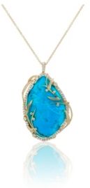 Vine White Topaz and Turquoise Sterling Silver Pendant in Fine Yellow Gold Plate