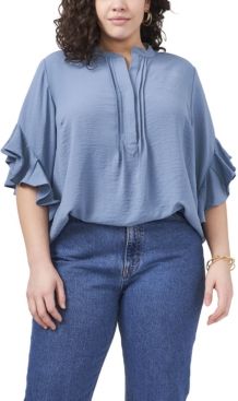 Plus Size Ruffle Sleeve Henley Blouse