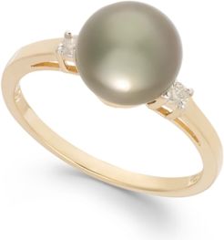 Tahitian Pearl (8mm) and Diamond Accent Ring in 14k Gold