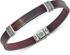 Red Tiger's Eye (45 x 15mm) Brown Leather Bracelet in Sterling Silver, Created for Macy's