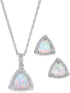 Lab-Created Opal (7/8 ct. t.w.) and White Sapphire (1/3 ct. t.w.) Pendant Necklace and Matching Stud Earrings Set in Sterling Silver