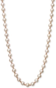 White Cultured Freshwater Pearl (7-1/2mm) and Gold Bead Collar Necklace in 14k Rose Gold