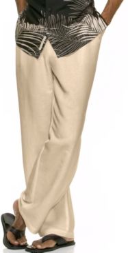 Solid Linen-Blend Drawstring Pants 32 Inseam