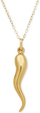 Polished Cornicello Horn 18" Necklace in 10k Gold