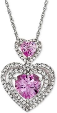 Lab-Created Pink Sapphire (1-9/10 ct. t.w.) & White Sapphire (3/4 ct. t.w.) Double Heart Pendant Necklace in Sterling Silver