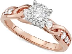 Diamond Crossover Halo Engagement Ring (5/8 ct. t.w.) in 14k Rose & White Gold