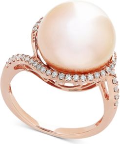 Pink Cultured Freshwater Ming Pearl (13mm) & Diamond (1/4 ct. t.w.) Ring in 14k Rose Gold