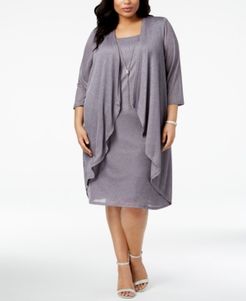 Plus Size Shimmer Draped Jacket Dress