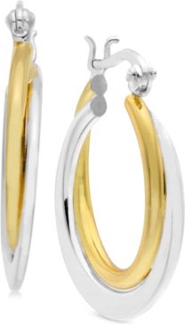 Small Two-Tone Polished Double Small Hoop Earrings s in Gold- and Silver-Plate