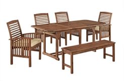 6-Piece Acacia Wood Outdoor Patio Dining Set with Cushions - Dark Brown