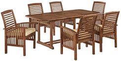 7-Piece Acacia Wood Outdoor Patio Dining Set with Cushions - Dark Brown