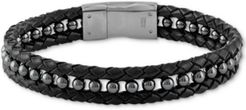 Hematite (4mm) Black Leather Braided Bracelet in Matte Stainless Steel (Also in Red Tiger's Eye), Created for Macy's