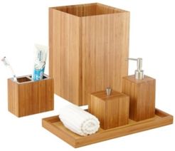 5-Piece Bamboo Bath And Vanity Luxury Bathroom Essentials Accessory Set