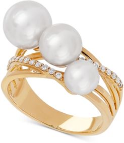 White Cultured Freshwater Pearl (6, 7 & 8mm) & Diamond (1/6 ct. t.w.) Ring in 14k Gold