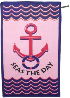 Premium Beach Towel with Zipper Pocket Super Absorbent Soft Lightweight Compact Eco-friendly Anti-bacterial Blue Pink Seas The Day by MinxNY Bedding