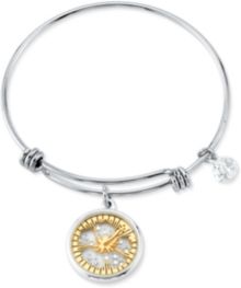 Disney's Two-tone Crystal "Ohana" Glass Shaker Adjustable Bangle Bracelet in Stainless Steel for Unwritten Silver Plated Charms