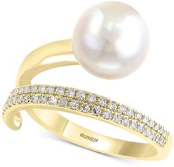 Effy Cultured Freshwater Pearl (10mm) & Diamond (1/5 ct. t.w.) Wrap Ring in 14k Gold
