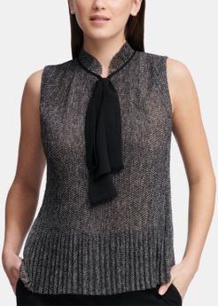 Pleated Tie-Neck Top