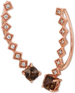 Chocolate Quartz (9/10 ct. t.w.) & Nude Diamonds (1/5 ct. t.w.) Ear Climber Earrings in 14k Rose Gold