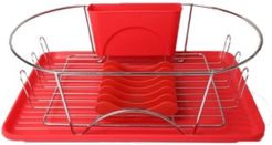 17" Red and Silver Dish Rack with Detachable Utensil holder and 6 Attachable Plate Positioner