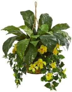Birds Nest and Hibiscus Artificial Plant Hanging Basket