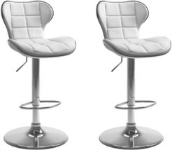 Adjustable Chrome Accented Barstool in Bonded Leather, Set of 2