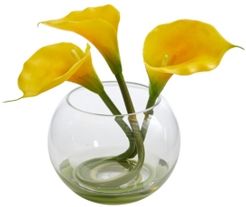 9" Calla Lily Artificial Arrangement in Rounded Glass Vase