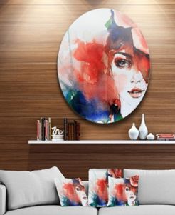 Designart 'Woman With Rose Illustration' Abstract Metal Artwork - 23" x 23"