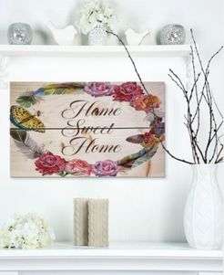 'Home Sweet Home Butterfly Floral Wreath' Wood Wall Art - 20" x 12"
