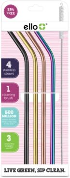 Metallic Reusable Stainless Steel Straw 4-pk. plus Wire Brush