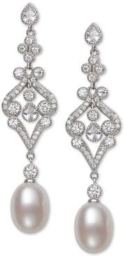 Cultured Freshwater Pearl (8-9mm) & Cubic Zirconia Drop Earrings in Sterling Silver, Created for Macy's
