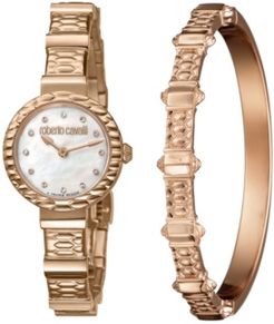 By Franck Muller Women's Diamond Swiss Quartz Rose-Tone Stainless Steel Bracelet Watch & Bracelet Gift Set, 26mm