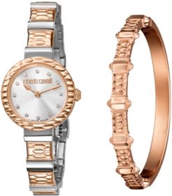 By Franck Muller Women's Swiss Quartz Two-Tone Rose Gold Stainless Steel Watch & Bracelet Gift Set, 26mm