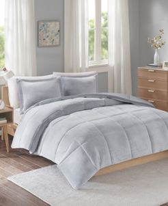 Intelligent Design Carson King/California King Reversible Frosted Print Plush to Heathered Microfiber 3 Piece Comforter Set Bedding