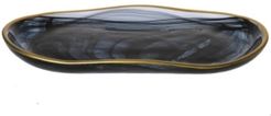Black Alabaster 11" Oval Tray with Gold Scallop Rim