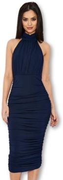 High Neck Ruched Bodycon Midi Dress