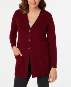 Mixed-Stitch Button-Front Cardigan, Created for Macy's