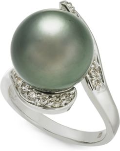 Cultured Tahitian Pearl (13mm) & Diamond (1/3 ct. t.w.) Ring in 14k White Gold
