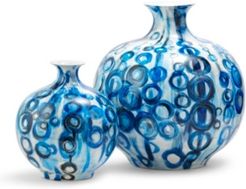 Blue Circles Hand-Painted Vases - Set of 2