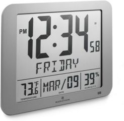 Slim Atomic Full Calendar Clock with Large 3.25" Digits, Indoor Temperature