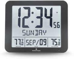 Slim Atomic Wall Clock with Indoor/Outdoor Temperature, Full Calendar