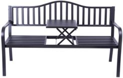 Powder Coated Black Steel Patio Garden Park Yard Bench with Middle Table