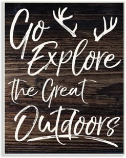 Go Explore The Great Outdoors Antlers Distressed Wood Wall Plaque Art, 10" x 15"