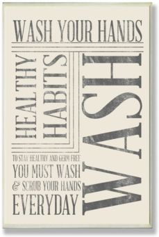 Home Decor Wash Your Hands Typography Bathroom Wall Plaque Art, 12.5" x 18.5"