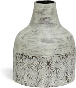 White Washed Decorative Floral Metal Vase