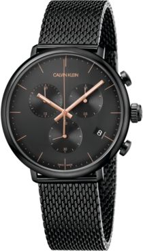 Unisex Chronograph High Noon Black Pvd Stainless Steel Mesh Bracelet Watch 43mm