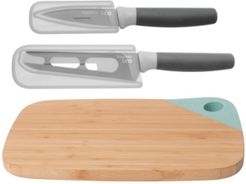 Leo Collection 3 Piece Knife and Cutting Board Set, Grey and Green