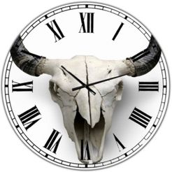 White Cow Skull with Black Horns Oversized Farmhouse Wall Clock - 36" x 28" x 1"