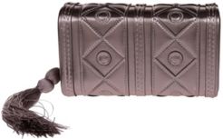 Faux Leather Diamond Pattern Box Clutch with Tassel